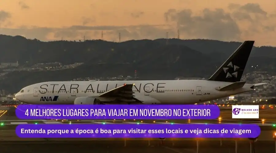 Avião sob descrição de: 4 Melhores Lugares Para Viajar Em Novembro No Exterior