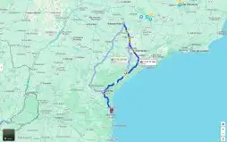 Imagem do google maps com trajeto entre Ribeirão Preto e Beto Carrero