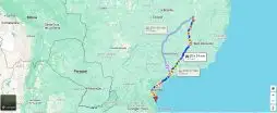 Imagem do google maps com trajeto entre Montes Claros e Beto Carrero