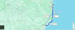 Imagem do google maps com trajeto entre Criciúma e Beto Carrero